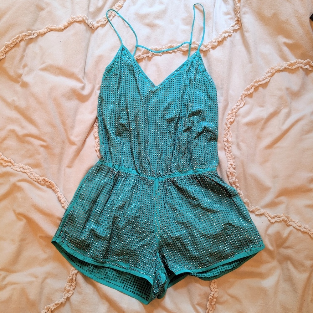 NWT dolce vita teal romper jumpsuit silk w/ studs